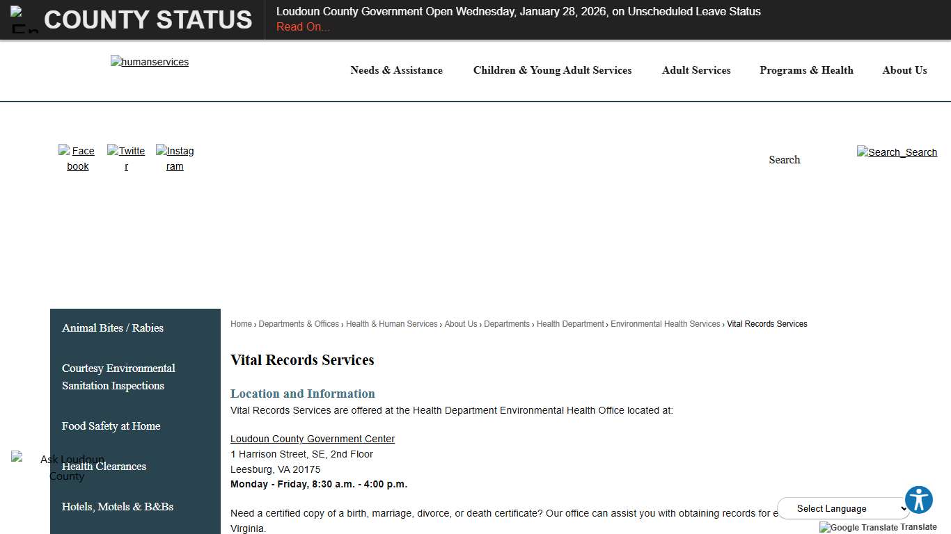 Vital Records Services Loudoun County, VA - Official Website