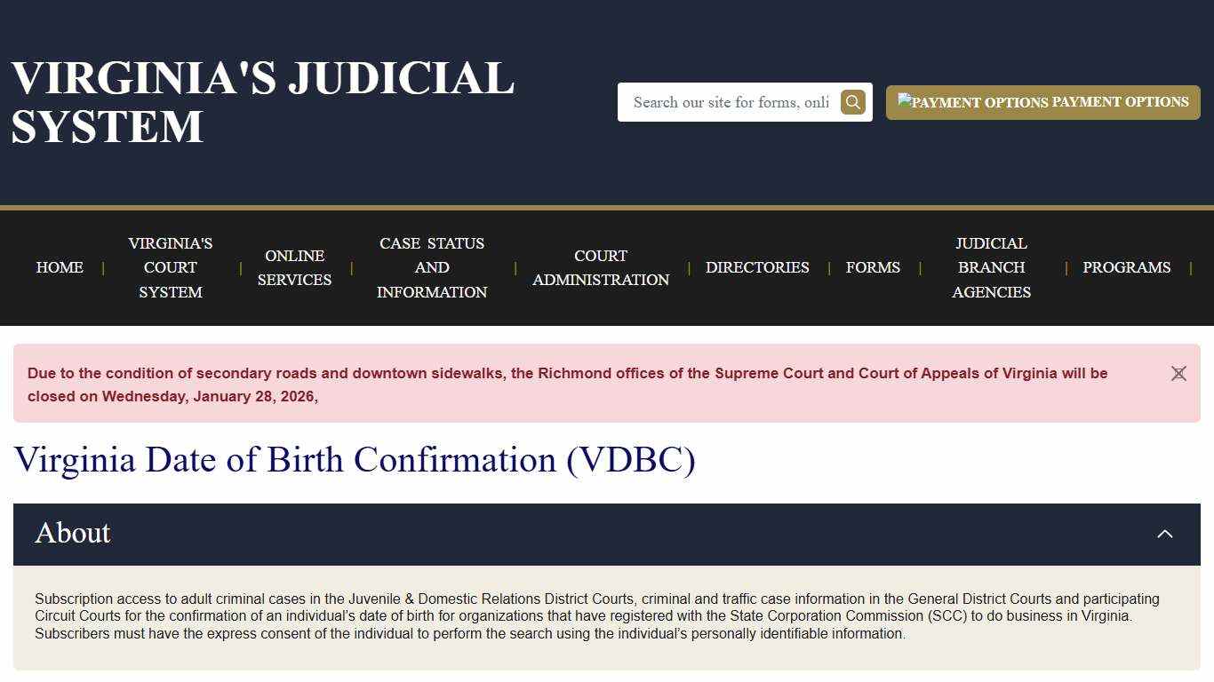 Virginia Date of Birth Confirmation (VDBC) Virginia Court System