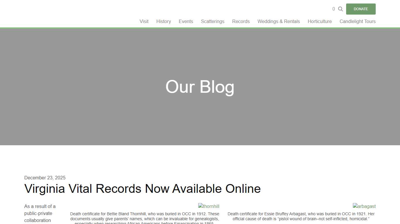 Virginia Vital Records Now Available Online - Old City Cemetery