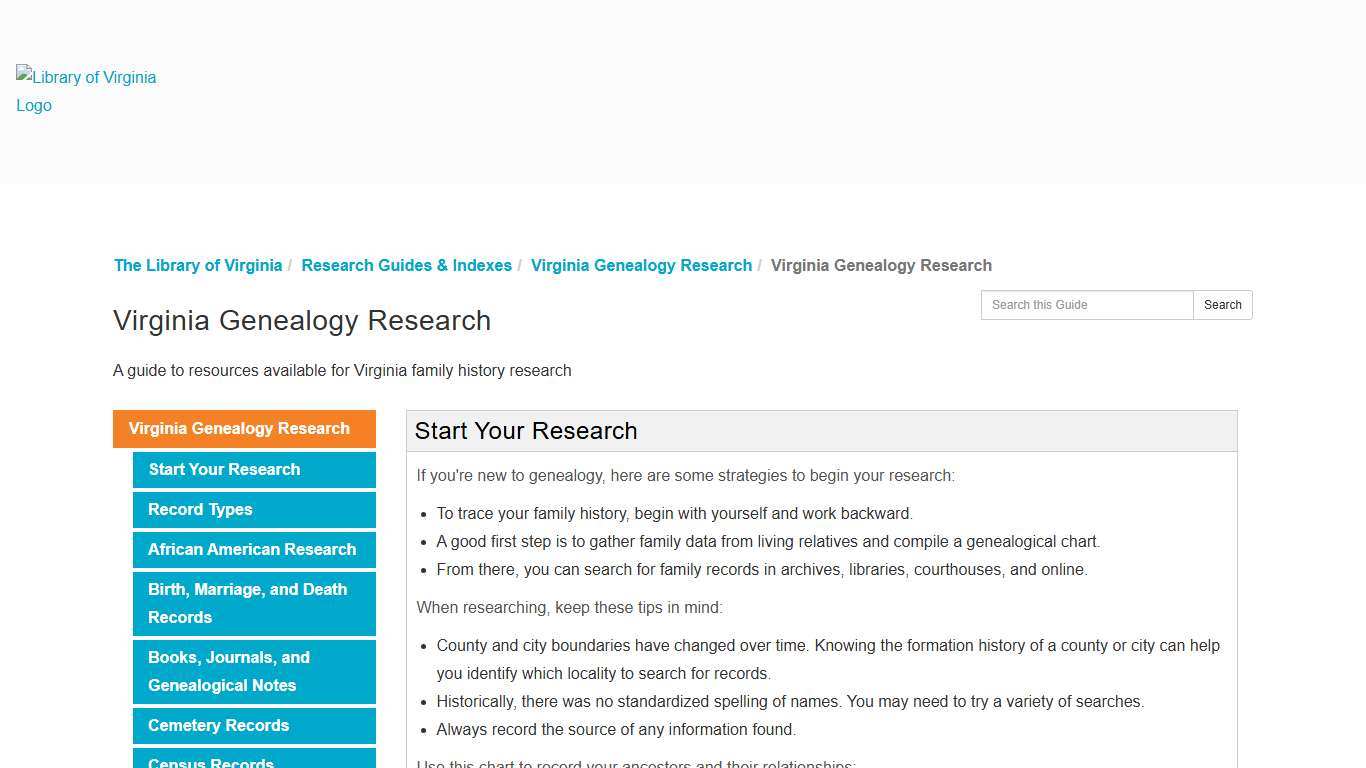 Virginia Genealogy Research - Virginia Genealogy Research - Research Guides & Indexes at The Library of Virginia